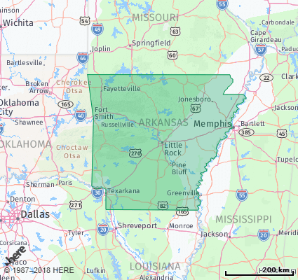 Map showing the ZIP Codes in the State of Arkansas