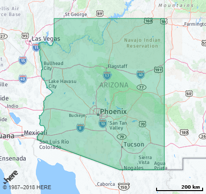 Map showing the ZIP Codes in the State of Arizona