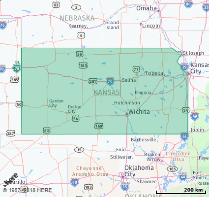 Map showing the ZIP Codes in the State of Kansas
