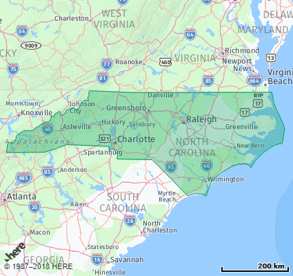 Map showing the ZIP Codes in the State of North Carolina