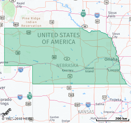 Map showing the ZIP Codes in the State of Nebraska