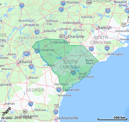 Map showing the ZIP Codes in the State of South Carolina