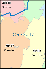 zip code county carroll map ga georgia codes maps