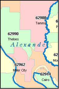 map zip county code alexander il illinois