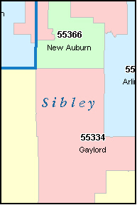 Sibley County Minnesota Digital Zip Code Map