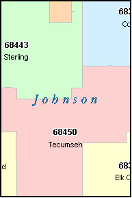 Johnson County Nebraska Digital Zip Code Map