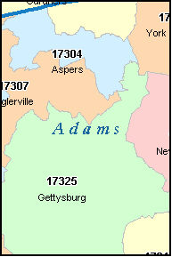 GETTYSBURG Pennsylvania, PA ZIP Code Map Downloads