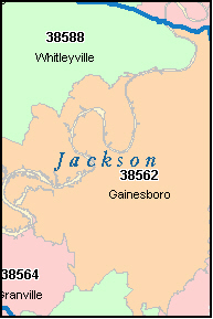 JACKSON County, Tennessee Zip Code Map, TN