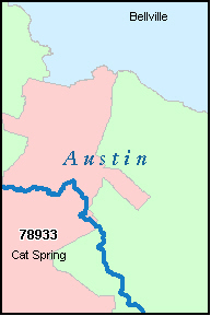 Austin County Texas Digital Zip Code Map