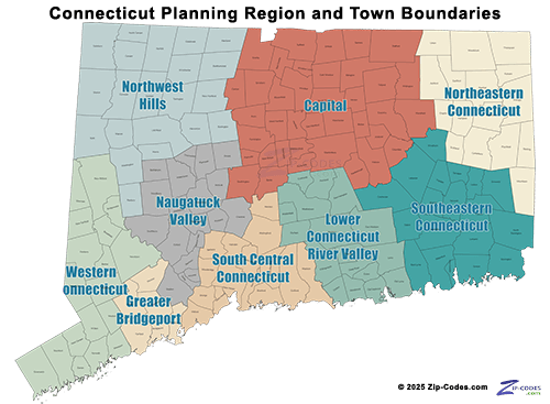 Connecticut Planning Region and Town Boundary Map