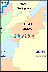SHELBY County, Alabama Digital ZIP Code Map