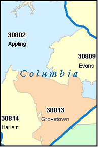 COLUMBIA County, Georgia Digital ZIP Code Map