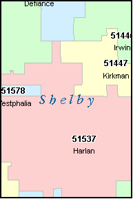 SHELBY County, Iowa Digital ZIP Code Map