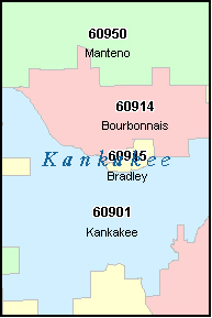 KANKAKEE County, Illinois Digital ZIP Code Map