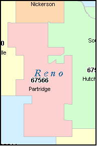 RENO County, Kansas Digital ZIP Code Map