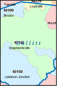 BULLITT County, Kentucky Digital ZIP Code Map