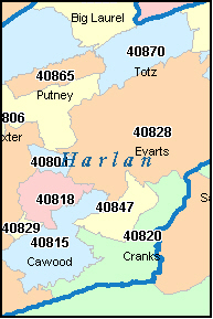 HARLAN County, Kentucky Digital ZIP Code Map