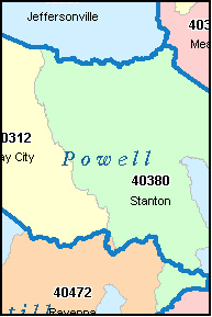 POWELL County, Kentucky Digital ZIP Code Map