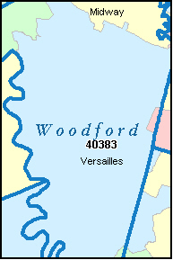 WOODFORD County, Kentucky Digital ZIP Code Map