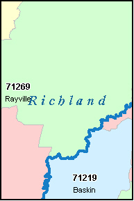 RICHLAND County, Louisiana Digital ZIP Code Map