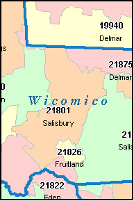 SALISBURY Maryland, MD ZIP Code Map Downloads
