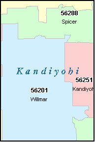 Kandiyohi County Minnesota Digital Zip Code Map