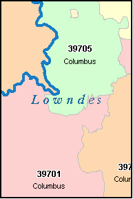 LOWNDES County, Mississippi Digital ZIP Code Map