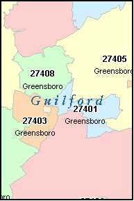 GUILFORD County, North Carolina Digital ZIP Code Map