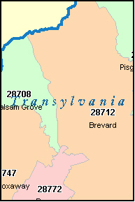 BREVARD North Carolina, NC ZIP Code Map Downloads