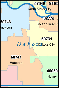 DAKOTA County, Nebraska Digital ZIP Code Map