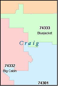 CRAIG County, Oklahoma Digital ZIP Code Map