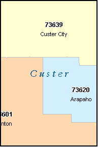 CUSTER County, Oklahoma Digital ZIP Code Map