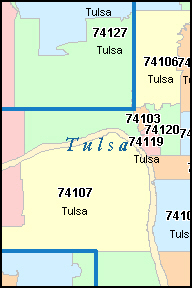 Tulsa County Oklahoma Digital Zip Code Map