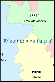 WESTMORELAND County, Pennsylvania Digital ZIP Code Map