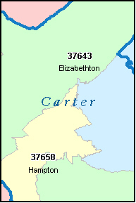 CARTER County, Tennessee Digital ZIP Code Map