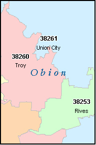 OBION County Tennessee Digital ZIP Code Map   Tn Obion 