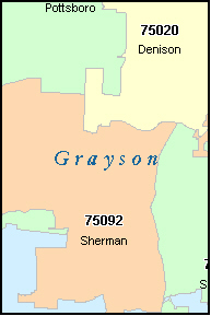 SHERMAN Texas, TX ZIP Code Map Downloads