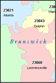 BRUNSWICK County, Virginia Digital ZIP Code Map