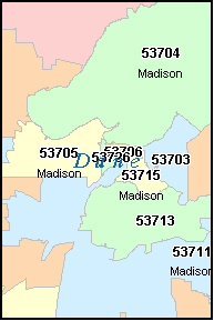 MADISON Wisconsin, WI ZIP Code Map Downloads