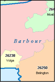 BARBOUR County, West Virginia Digital ZIP Code Map