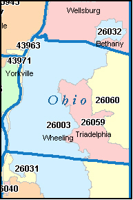 OHIO County, West Virginia Digital ZIP Code Map